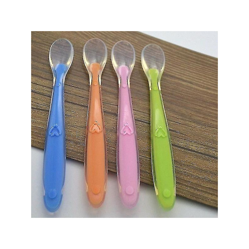 Soft Silicone Spoon Candy Color Temperature Sensing Spoon Children Food Feeding Tools