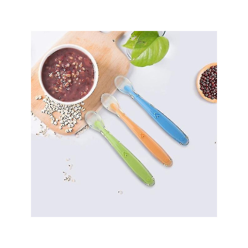 Soft Silicone Spoon Candy Color Temperature Sensing Spoon Children Food Feeding Tools