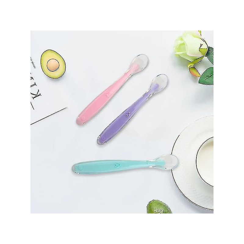 Soft Silicone Spoon Candy Color Temperature Sensing Spoon Children Food Feeding Tools