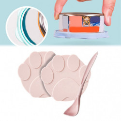 2 Pieces Pet Food Can Lids Silicone Dog Cat Food Can Covers Food Spoon Pink
