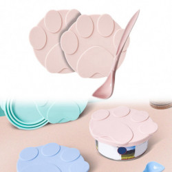 2 Pieces Pet Food Can Lids Silicone Dog Cat Food Can Covers Food Spoon Pink