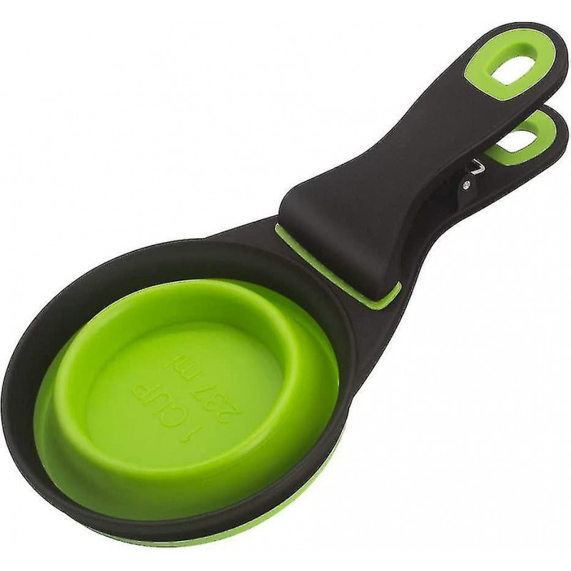 3 In 1 Tpe Pet Scoop Folding Grain Bag Holder Measuring Cup Dog Food Spoon