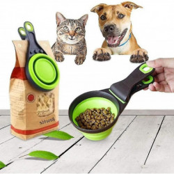 3 In 1 Tpe Pet Scoop Folding Grain Bag Holder Measuring Cup Dog Food Spoon