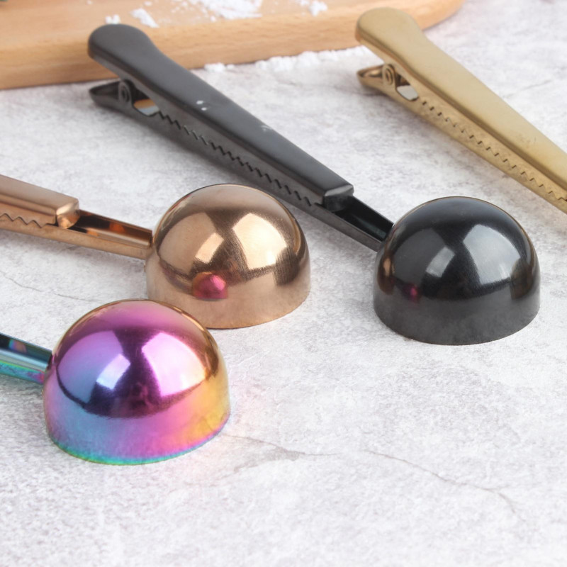 Dual Use Long Handle Coffee Spoon Sealing Bag Clip For Home Kitchen Restaurant