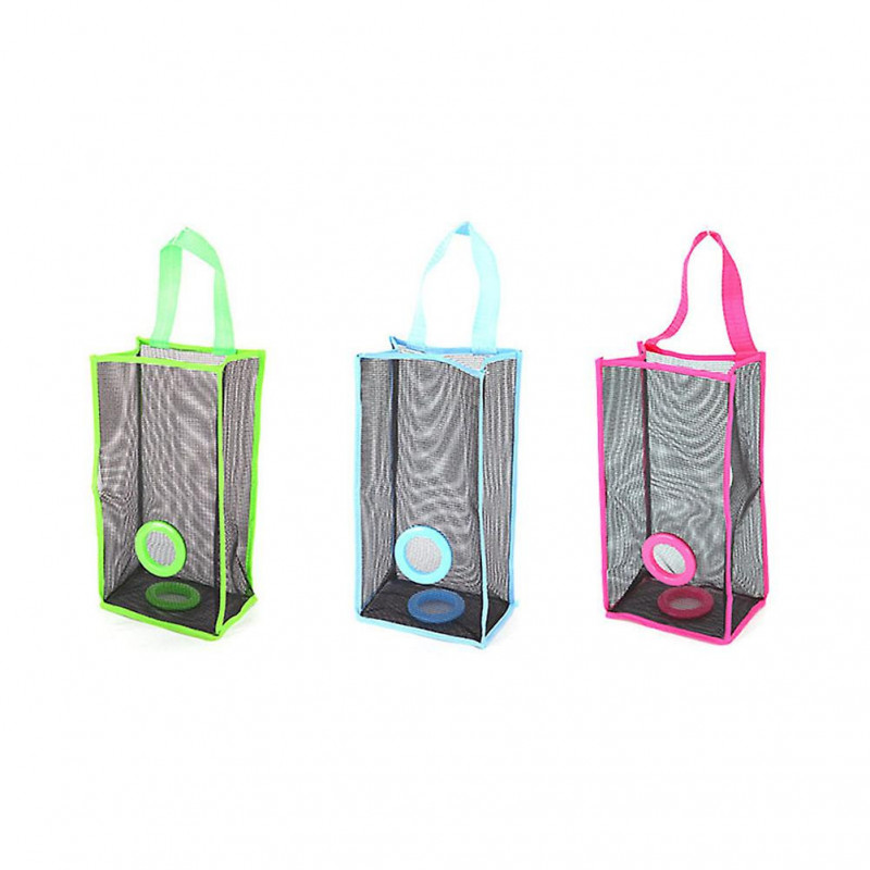 Hanging Folding Mesh Garbage Bag Organizer Trash Bags Holder Recycling Containers Storage for Kitchen - Size S(Blue)