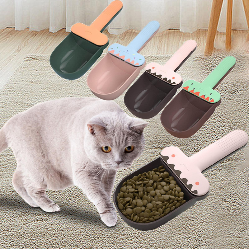 Cat Food Spoon Food Feeder Multi Use Long Handle With Clip Food Scooper Orange Green
