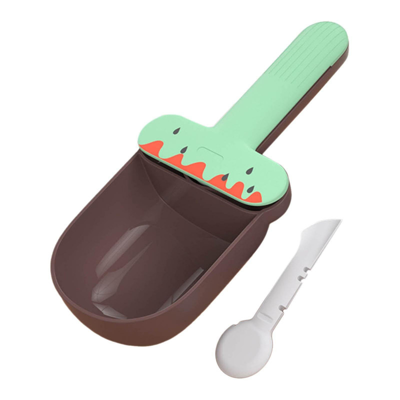 Cat Food Spoon Food Feeder Multi Use Long Handle With Clip Food Scooper Green Brown