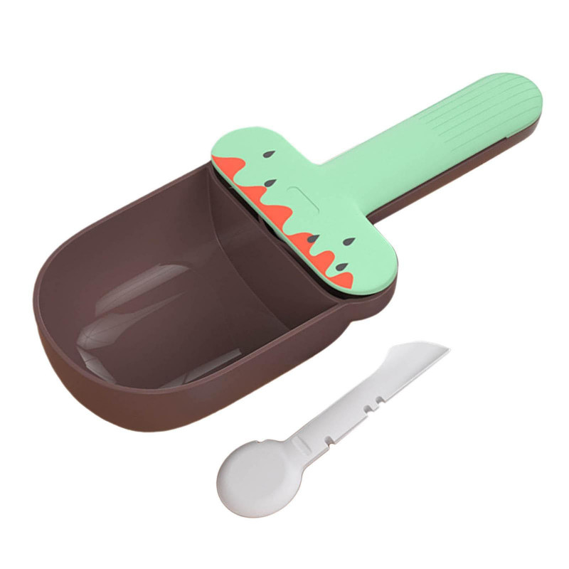 Cat Food Spoon Food Feeder Multi Use Long Handle With Clip Food Scooper Green Brown