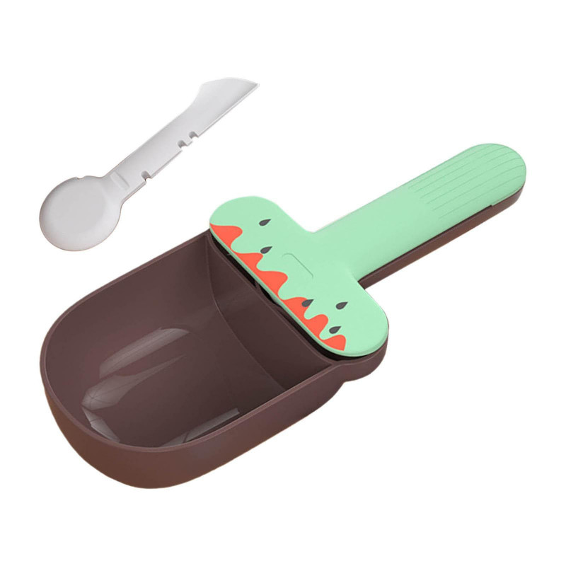 Cat Food Spoon Food Feeder Multi Use Long Handle With Clip Food Scooper Green Brown