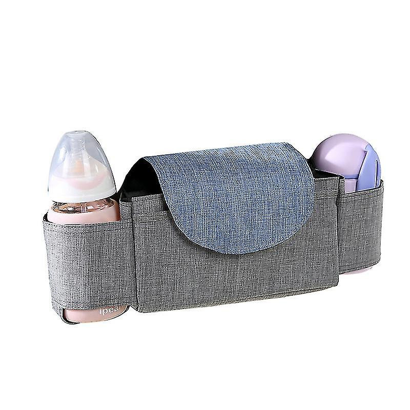 Multifunctional Stroller Hanging Bag Storage Bag Milk Bottle Water Cup Storage Bag, 1 Piece, Gray + Blue