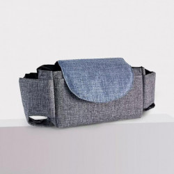 Multifunctional Stroller Hanging Bag Storage Bag Milk Bottle Water Cup Storage Bag, 1 Piece, Gray + Blue