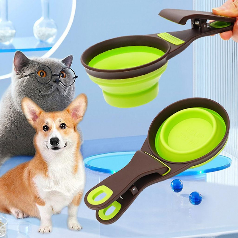 Collapsible Pet Scoop Silicone Measuring Cup Sealing Clip for Food & Water