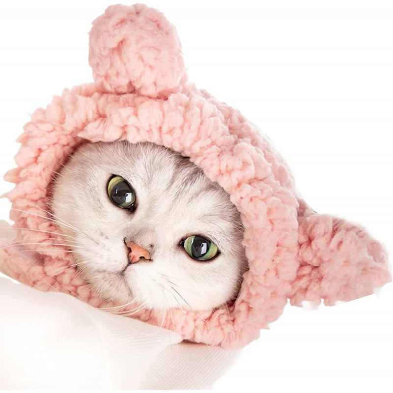 Cute Pet Hat, Cat Bear Hat Comfortable Plush Head Coverings Cats And Dogs Cute Headdress Solid Color Pet Supplies