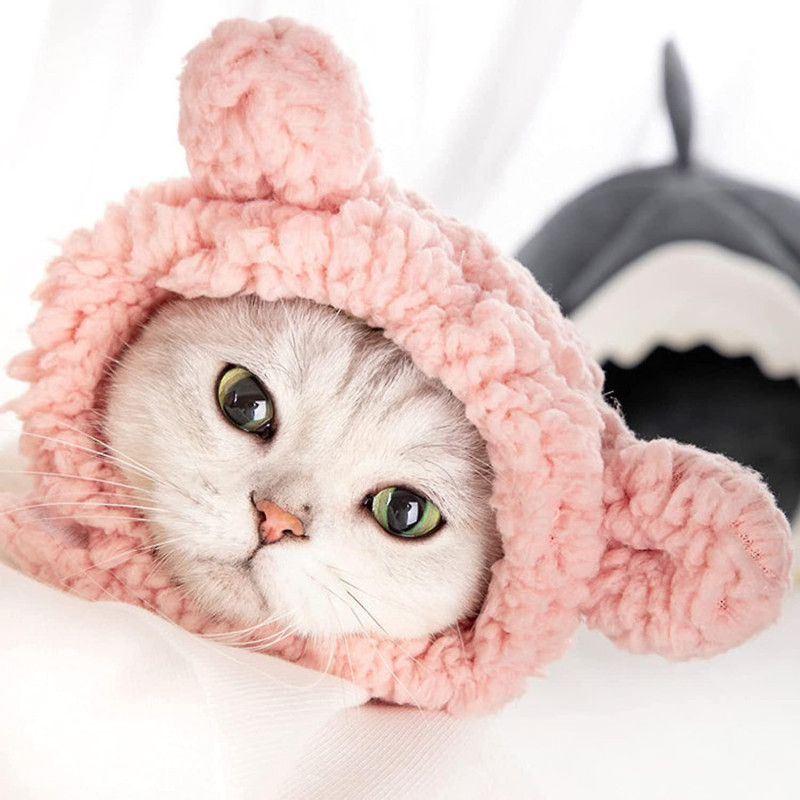 Cute Pet Hat, Cat Bear Hat Comfortable Plush Head Coverings Cats And Dogs Cute Headdress Solid Color Pet Supplies