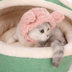 Cute Pet Hat, Cat Bear Hat Comfortable Plush Head Coverings Cats And Dogs Cute Headdress Solid Color Pet Supplies