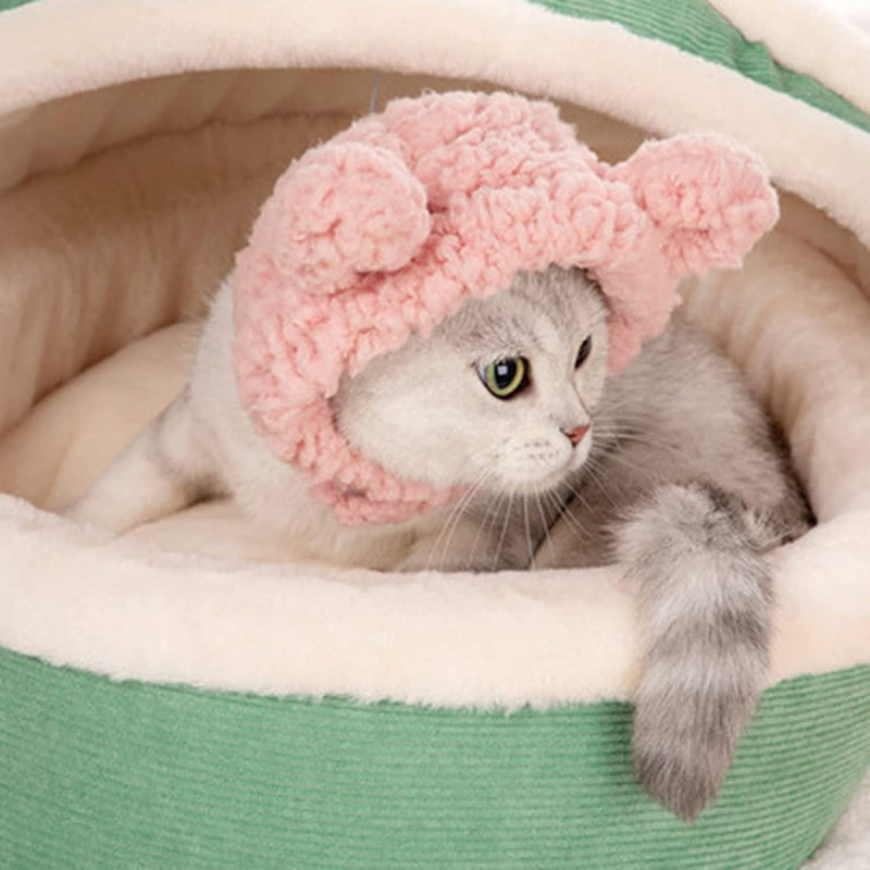 Cute Pet Hat, Cat Bear Hat Comfortable Plush Head Coverings Cats And Dogs Cute Headdress Solid Color Pet Supplies