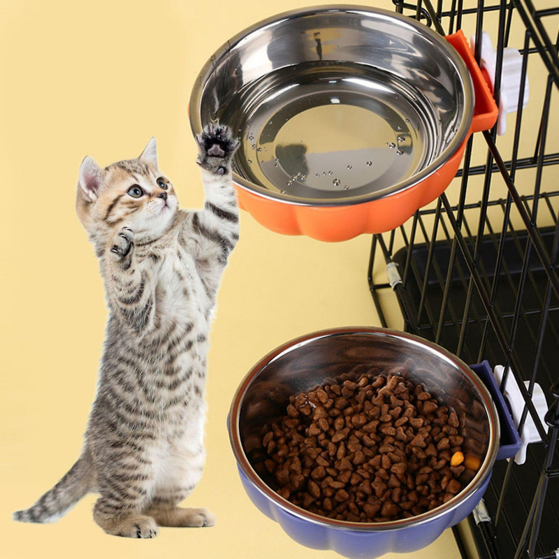 Cat Bowl Pumpkin Shape Hanging Design Dual-Purpose Practical Separable Pet Feeding Tool Stainless