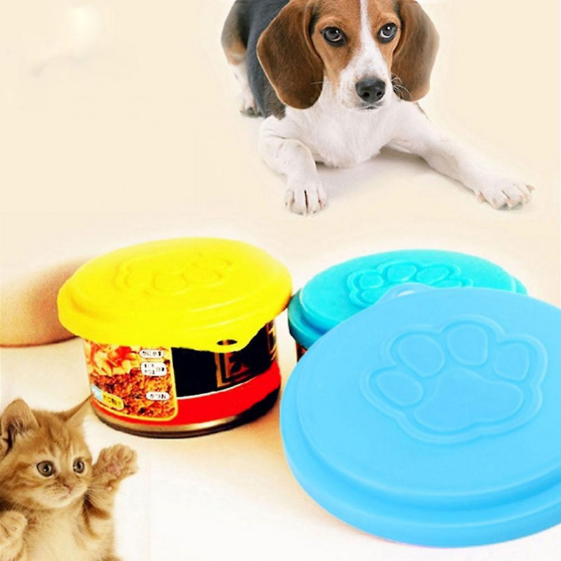 Fornnerg 3Pcs/Set Reusable Pet Dog Puppy Food Can Tin Case Cover Cute Paw Pattern