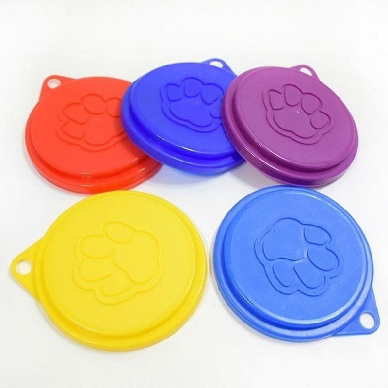 Fornnerg 3Pcs/Set Reusable Pet Dog Puppy Food Can Tin Case Cover Cute Paw Pattern