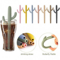 Cartoon Cactus Silicone Straw Striped Shape Baby Drinking Water Assist Reusable Food Grade Silicone