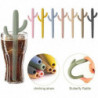 Cartoon Cactus Silicone Straw Striped Shape Baby Drinking Water Assist Reusable Food Grade Silicone