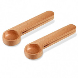 2 Pcs Wooden Coffee Scoop and Bag Clip,Tablespoon Measuring Scoop,Coffee Bags Sealer,for Ground Bea