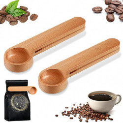 2 Pcs Wooden Coffee Scoop and Bag Clip,Tablespoon Measuring Scoop,Coffee Bags Sealer,for Ground Bea