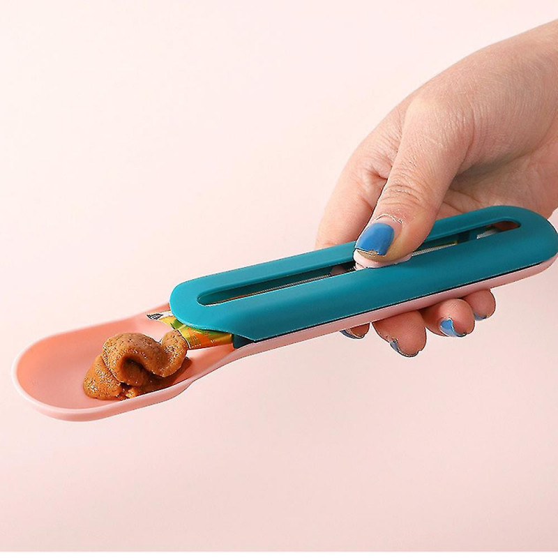 Pet Cat Feeding Scoop Long Strip Squeeze Feeder Shovel Snack Spoon