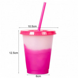 473ml Water Cup Lidded Color Changing Plastic Daily Use Straw Juice Cup Kitchen Supplies