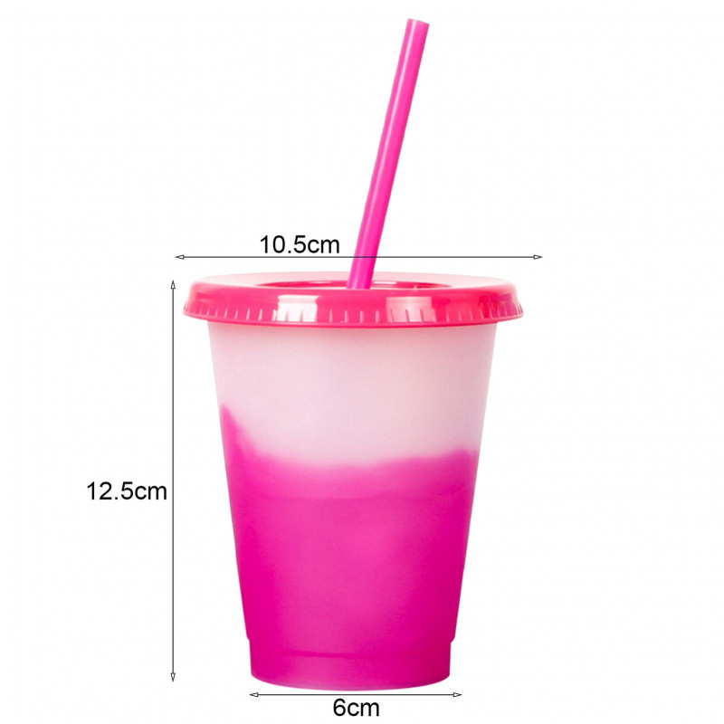 473ml Water Cup Lidded Color Changing Plastic Daily Use Straw Juice Cup Kitchen Supplies