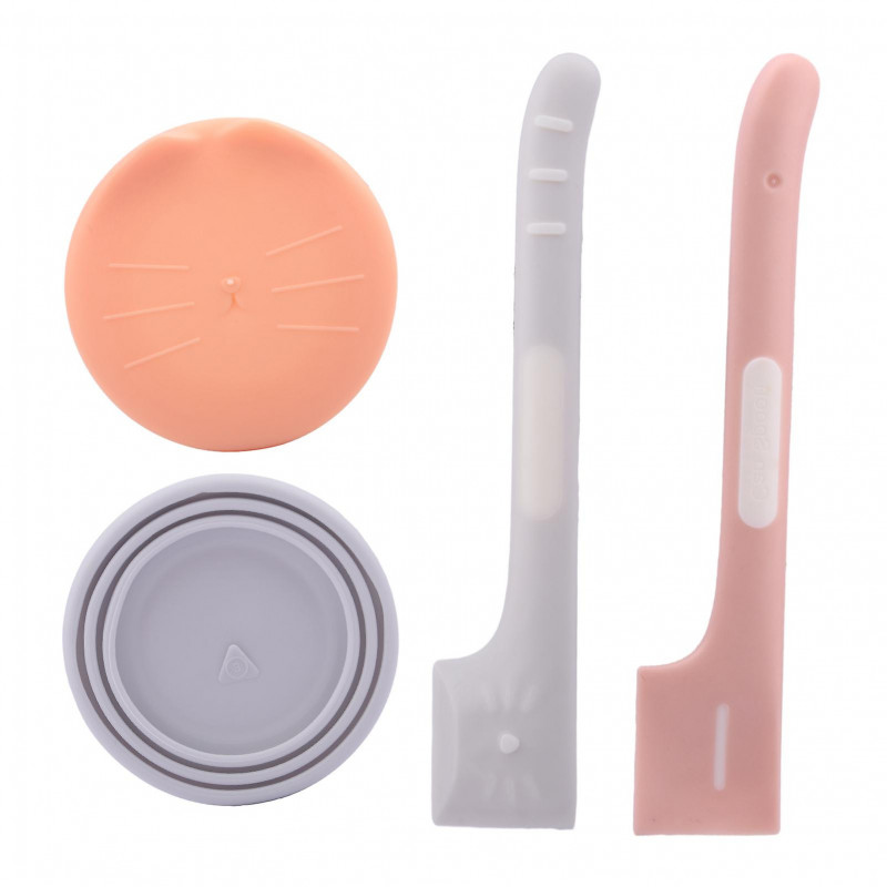 2pcs Pet Food Can Spoon Dogs Cats Long Handle With 2pcs Lid Wet Silicone Feeding