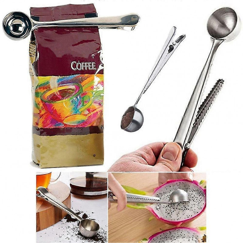 Durable Stainless Steel Kitchen Coffee Measuring Spoon Bag Sealing Clip Spoon