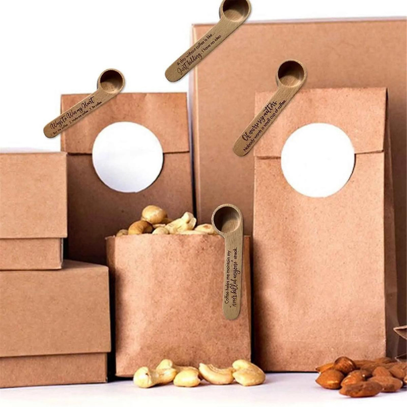 Coffee Measuring Scoop 2-In-1 Wood Engraved Coffee Scoop and Bag Clip Coffee Spoon