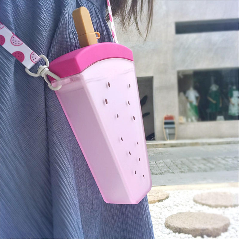 Kitchen Goodies Cute Popsicle Water Cup Fruit Water Cup Portable Plastic Water Cup With Lanyard