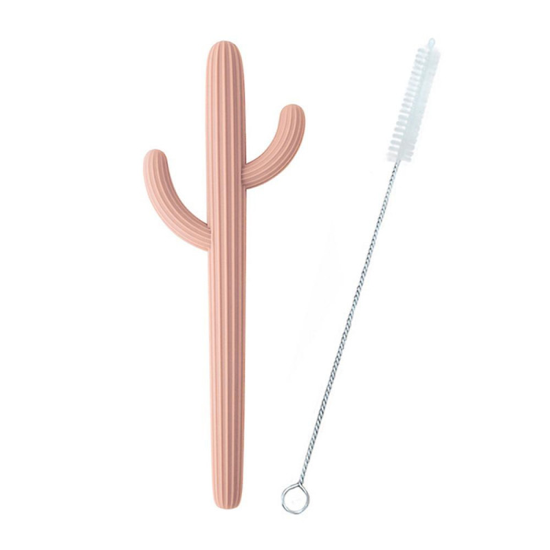 Cartoon Cactus Silicone Straw Striped Shape Baby Drinking Water Assist Reusable Food Grade Silicone