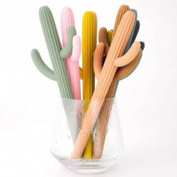 Cartoon Cactus Silicone Straw Striped Shape Baby Drinking Water Assist Reusable Food Grade Silicone Cartoon Cactus Silicone Straw Striped Shape Baby Drinking Water Assist Reusable Food Grade Silicone