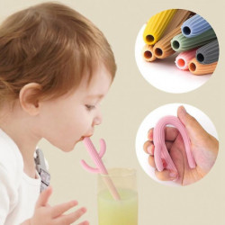 Cartoon Cactus Silicone Straw Striped Shape Baby Drinking Water Assist Reusable Food Grade Silicone Cartoon Cactus Silicone Straw Striped Shape Baby Drinking Water Assist Reusable Food Grade Silicone