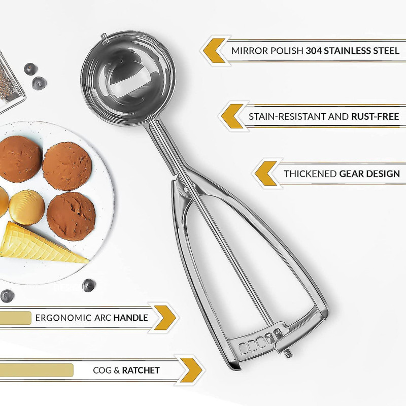 Ice Cream Scoops with Easy Trigger - Large Sized (6.3cm) 304 Stainless Steel Cookie Scoop