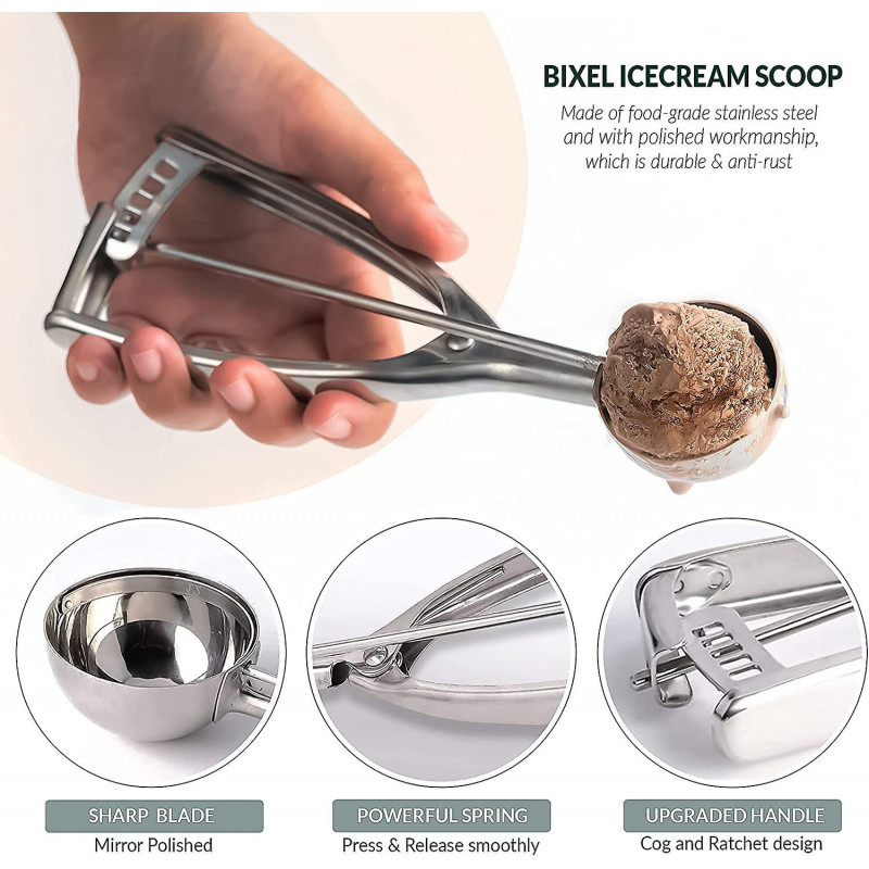 Ice Cream Scoops with Easy Trigger - Large Sized (6.3cm) 304 Stainless Steel Cookie Scoop