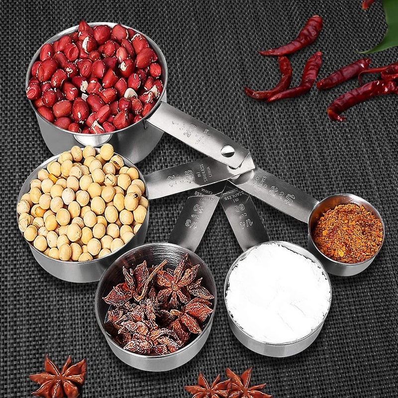 Tasse à mesurer et cuillère en acier inoxydable avec règle à mesurer, cuillère avec clip, 5 tasses à mesurer et 6