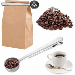 Sealing Clip, Coffee Bag Clip Stainless Steel Ground Coffee Coffee Scoop Spoon with Bag Sealing Clip 2 in 1 Dual- [...]
