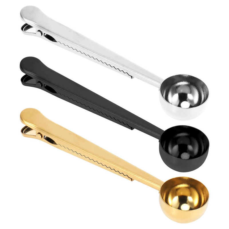 Coffee Measuring Spoon Sealing Clip,3 Pack Stainless Steel Long Handle Coffee Scoops,Sealing Clip 2