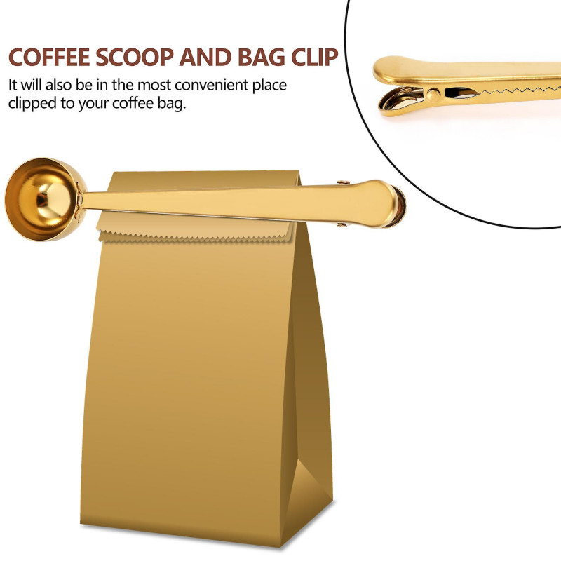 Coffee Measuring Spoon Sealing Clip,3 Pack Stainless Steel Long Handle Coffee Scoops,Sealing Clip 2