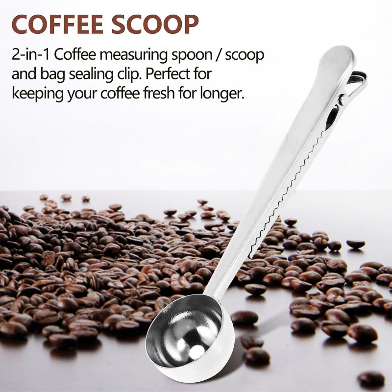Coffee Measuring Spoon Sealing Clip,3 Pack Stainless Steel Long Handle Coffee Scoops,Sealing Clip 2