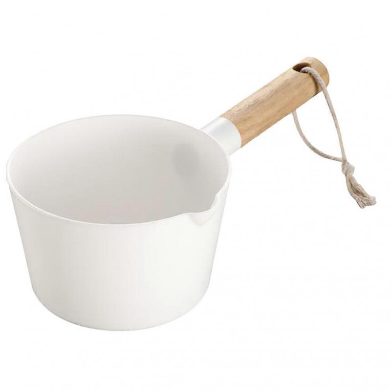 1pc Plastic Water Ladle Wooden Handle Long Handle Water Scoop Cup Spoons for Kitchen Home(White)