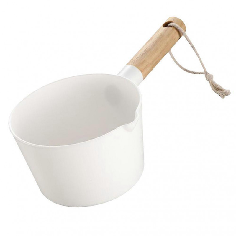 1pc Plastic Water Ladle Wooden Handle Long Handle Water Scoop Cup Spoons for Kitchen Home(White)