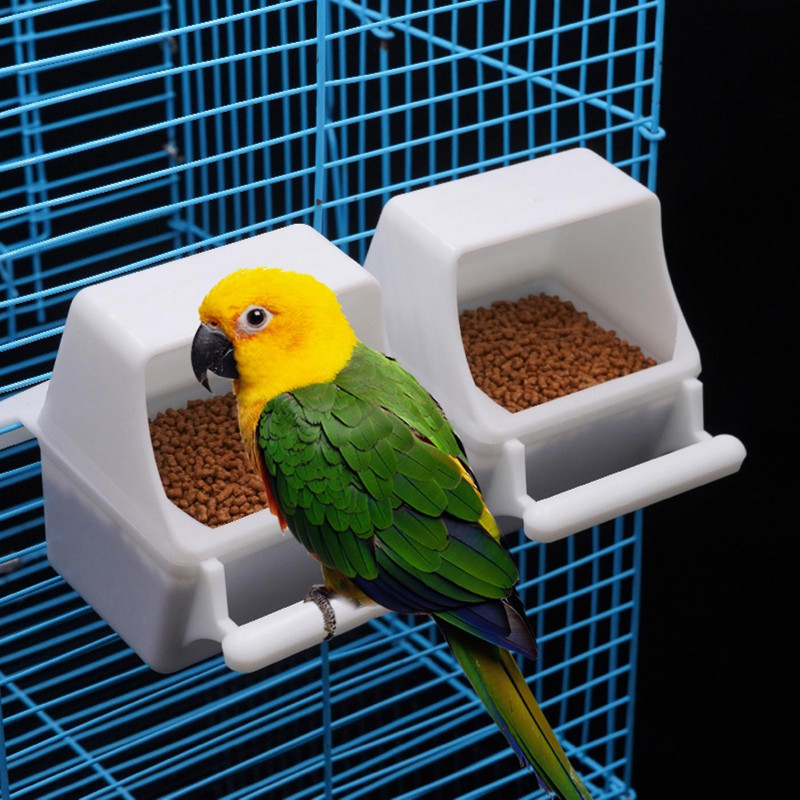 2pcs Bird Feeding Drinking Boxes Convenient Easy-to-clean Detachable Hanging Design Bird Food Boxes Parrot Supply Mengxi