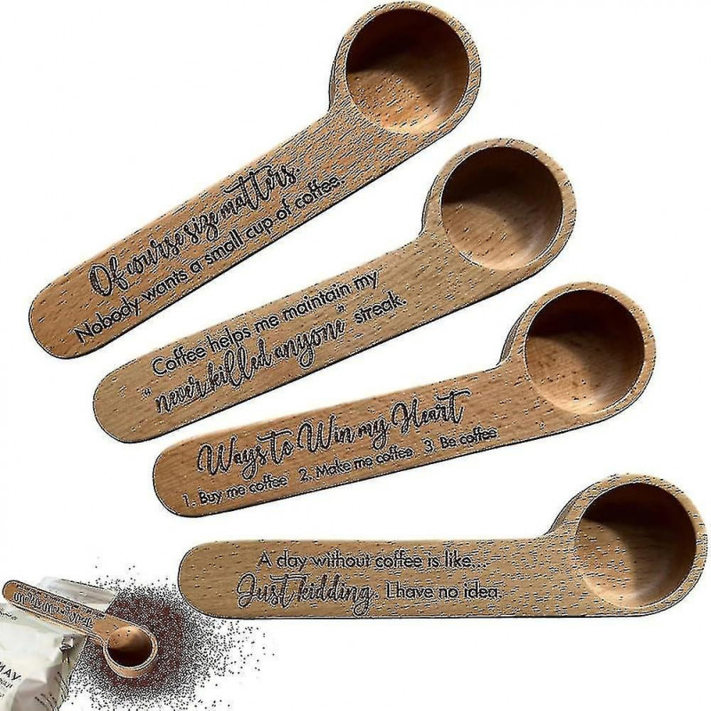 Engraved Coffee Scoop, Unique Bag Clip For Lovers, Funny Wooden And Clip, Measuring