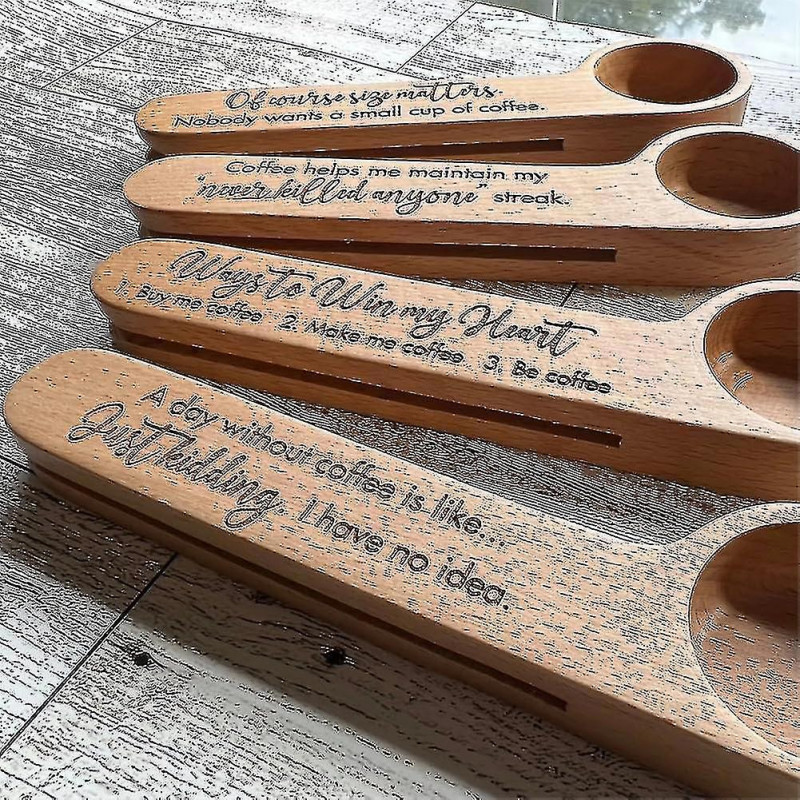 Engraved Coffee Scoop, Unique Bag Clip For Lovers, Funny Wooden And Clip, Measuring