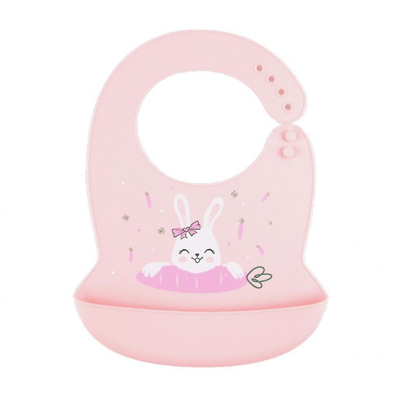 Baby Cartoon Rabbit Bibs Waterproof Food Grade Silicone Feeding Food Catchernewborn Infant Adjustable Apron With Pocket